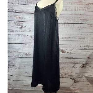Bobeau Silky MIdi Whimsygoth Black Fairy Slip Dress Slits Lined Lace Fringe M